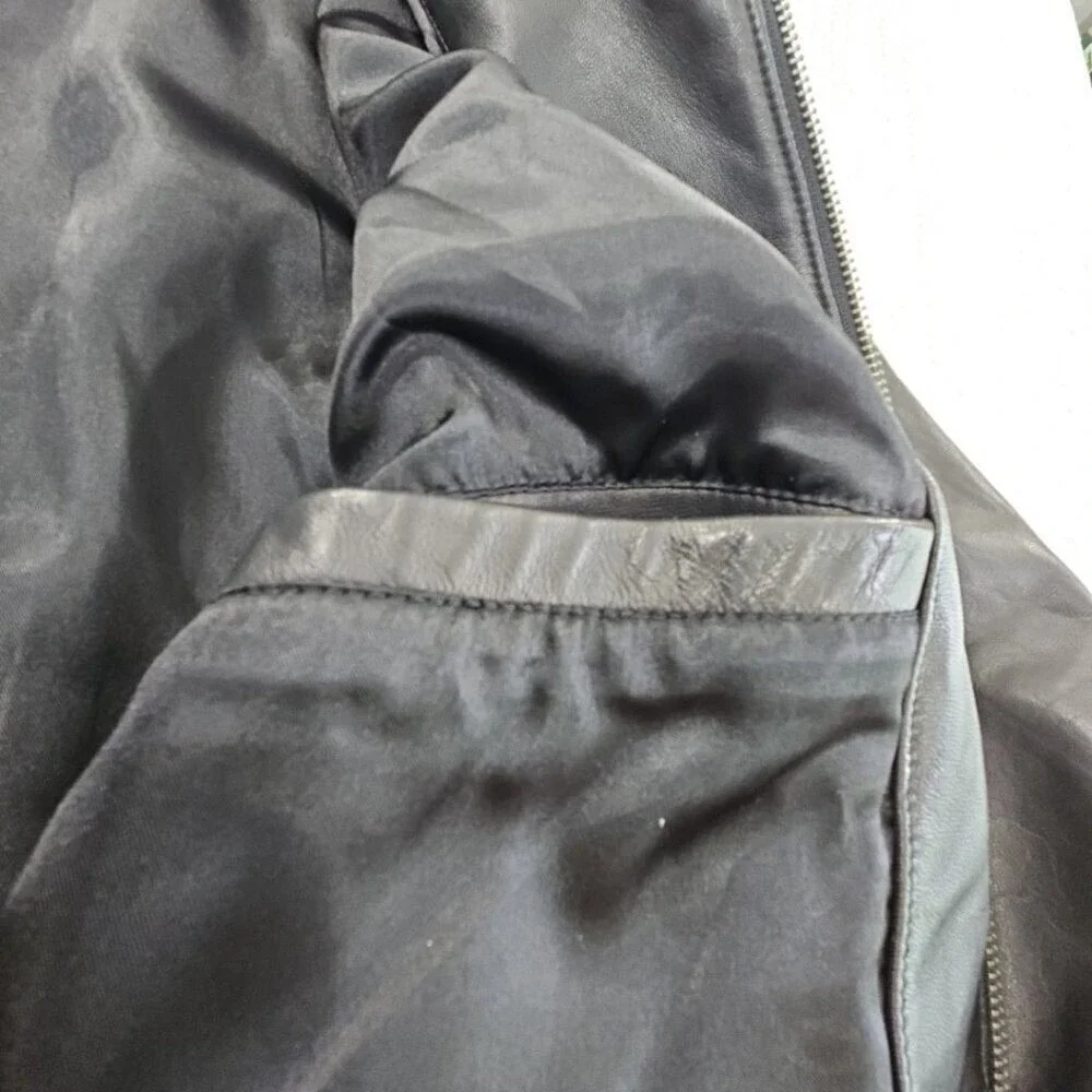 Banana Republic Full Zip Leather Jacket Men's XL‎ Jet Black Long Sleeves EUC LN